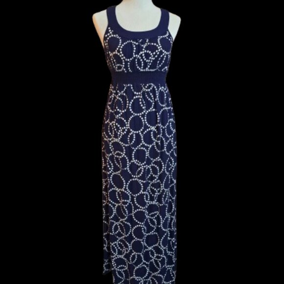 Marks and Spencer Sleeveless Maxi Cool Dress Navy & White Size UK 8 US 10 - Picture 1 of 12